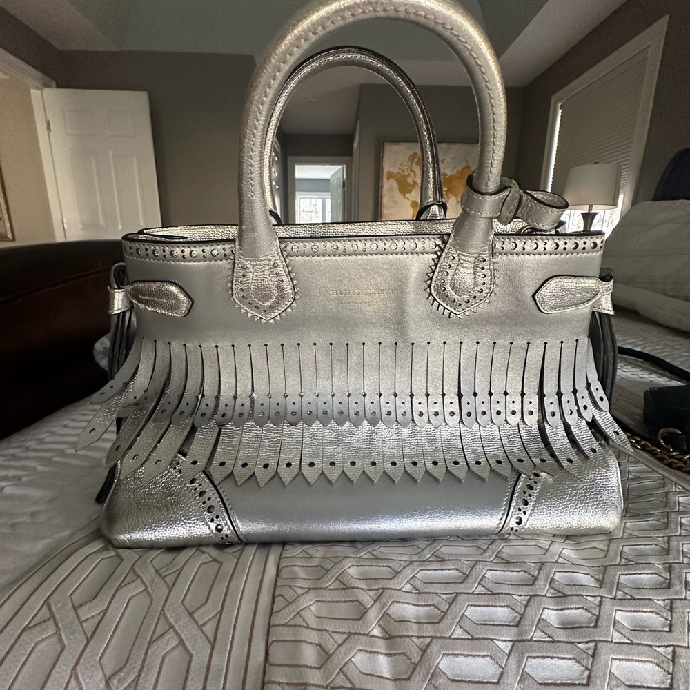 Burberry top handle silver bag